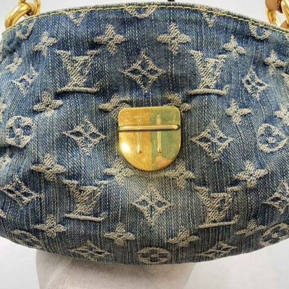 Authentic Louis Vuitton Denim Mini Pleaty Vintage Pouch Pochette Bag Monogram LV - Picture 6 of 9
